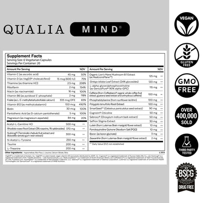 Qualia Mind | The Ultimate Blend for Brain Health* | Doctor-Formulated Nootropic to Fuel Focus & Concentration* | Supports Long Term Brain Health| Maintain Drive & Productivity