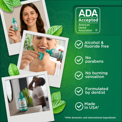 GuruNanda Fresh Breath Mouthwash – 12-Hour Fresh Breath & Helps Fight Bad Breath – ADA Accepted, Alcohol & Fluoride-Free Oral Rinse, Wild Mint - 16 oz, Pack of 2