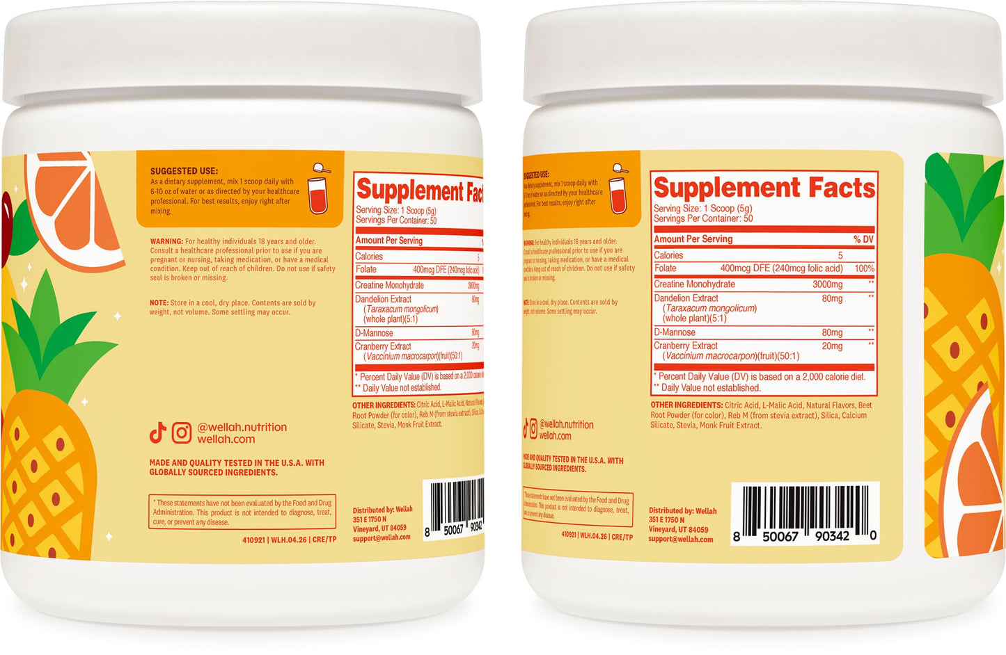 Wellah Creatine for Women - Creatine Monohydrate with Dandelion & Cranberry Extract (50 Servings, Strawberry Lemonade) | Creatine Monohydrate with Dandelion & Cranberry Extract