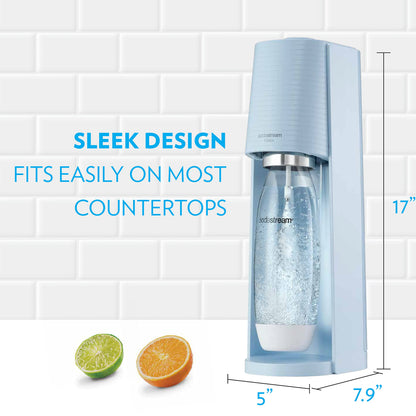 SodaStream Terra Sparkling Water Maker Bundle (Misty Blue), with CO2, DWS Bottles