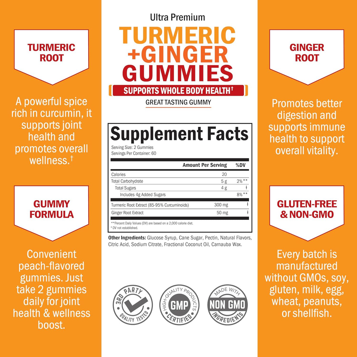 Turmeric Curcumin with Ginger Gummies, Peach Flavor, 120 Count