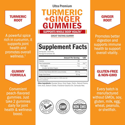 Turmeric Curcumin with Ginger Gummies, Peach Flavor, 120 Count