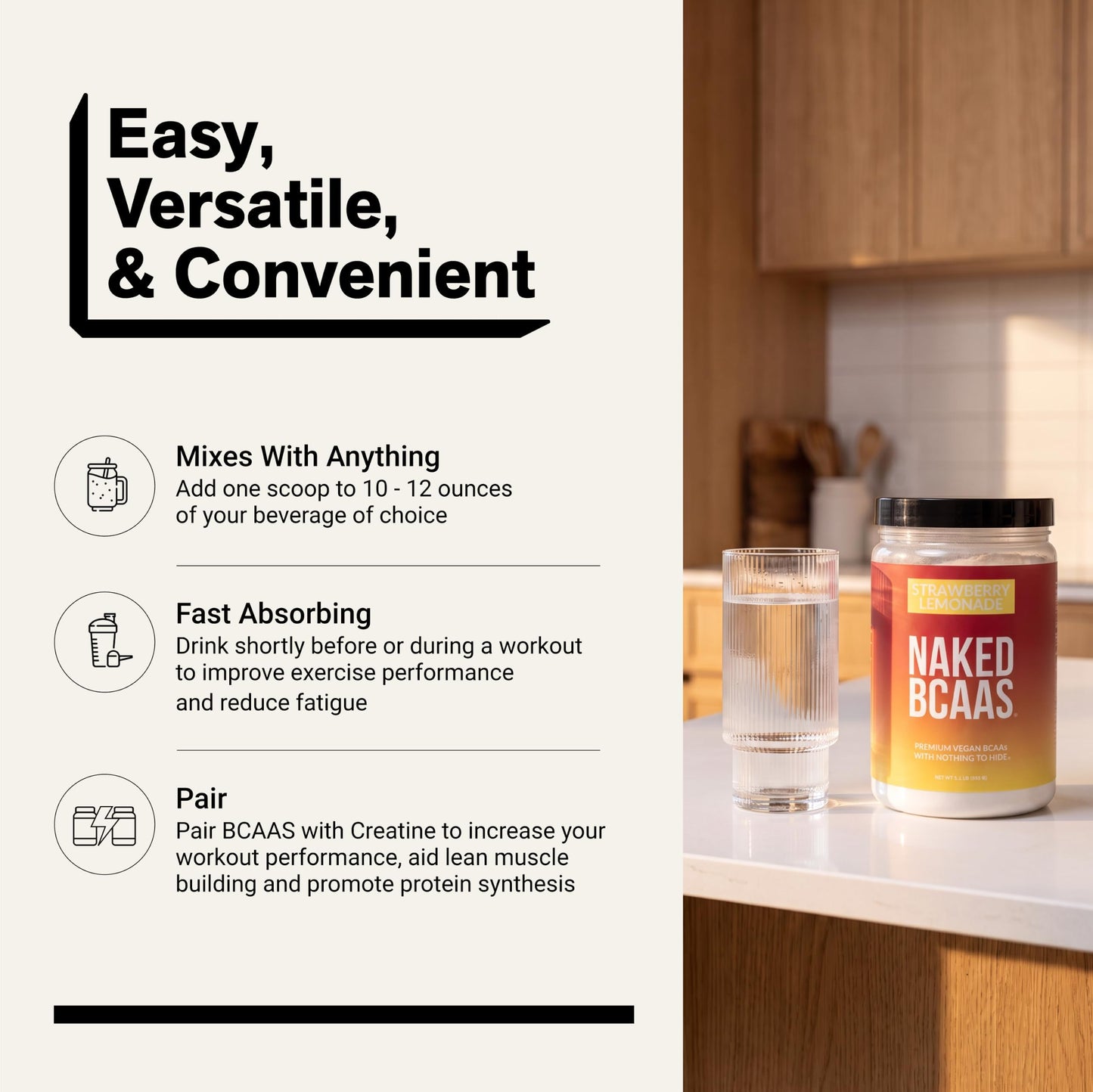 NAKED BCAAs Amino Acids Powder, Only 1 Ingredient, Pure 2:1:1 Formula, Vegan Unflavored Branched Chain Amino Acids, Instantized All Natural BCAA Supplement - 500 Grams, 100 Servings