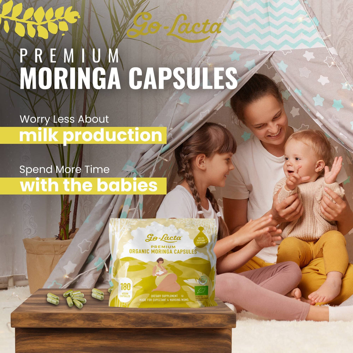 Go-Lacta 100% Organic Premium Moringa Capsules for Breastfeeding - Build Breast Milk