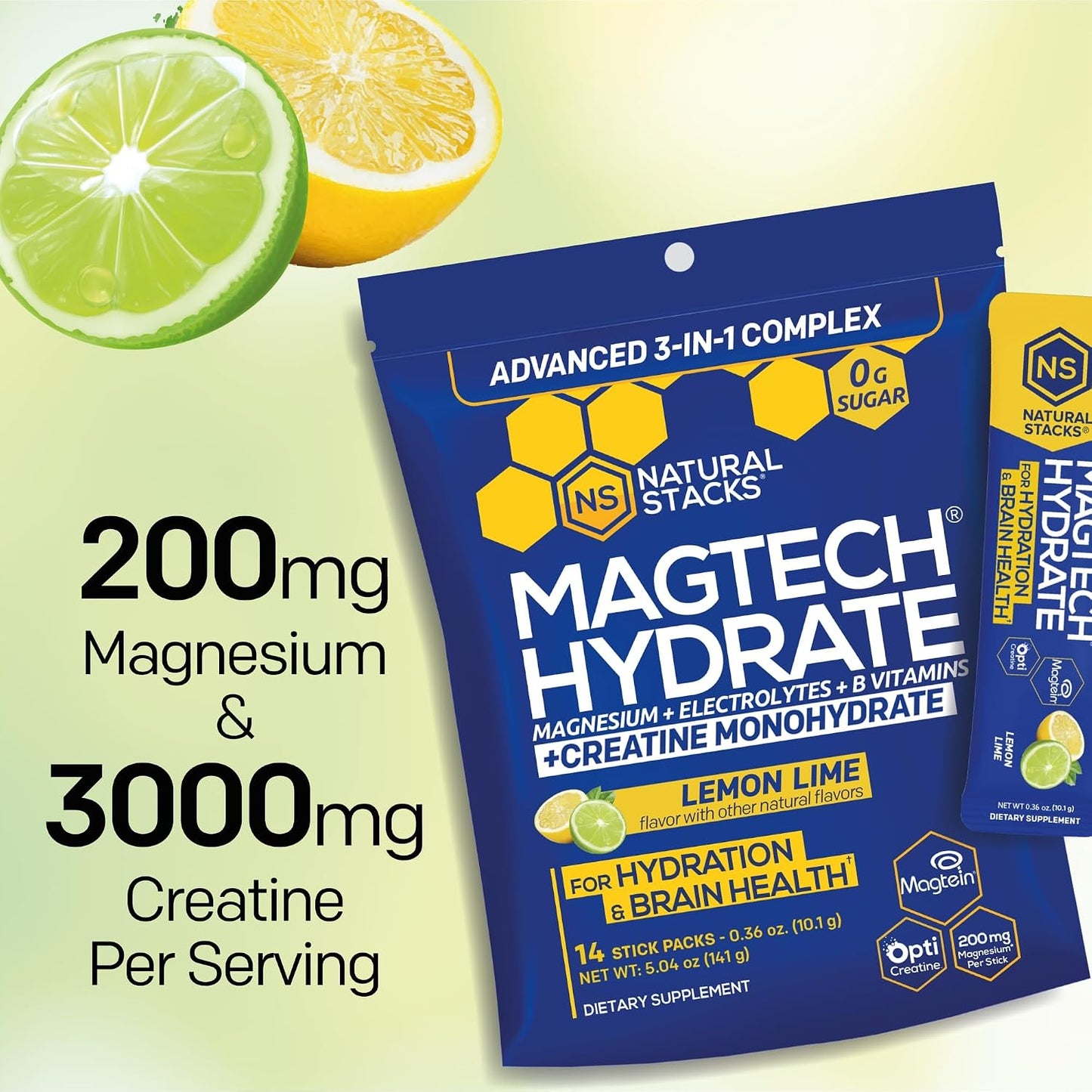 Magtech Magnesium Capsules + Hydration Creatine Powder Lemon Lime Bundle - 3 Forms of Magnesium - Featuring Magtein L-Threonate - Brain Health & Hydration Support* - 74 Total Servings