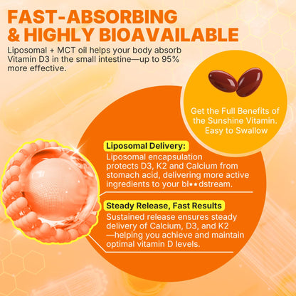 Vitamin D3 20,000 IU + K2 Vitamin (MK4 & MK7) 200mcg + Calcium Citrate, Optimal Vitamin D3 K2 Softgel - Strong Bone & Muscle, Calcium Absorption, Helping Vitamin D Deficiencies, Easy to Swallow, 2Pack