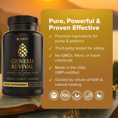 Genesis Revival - Shilajit, Lion's Mane & 8 Sacred Botanicals | Nourish the Pineal Gland for Energy, Mental Clarity, Graceful Aging & a Return to Your Eden State, 60 Count