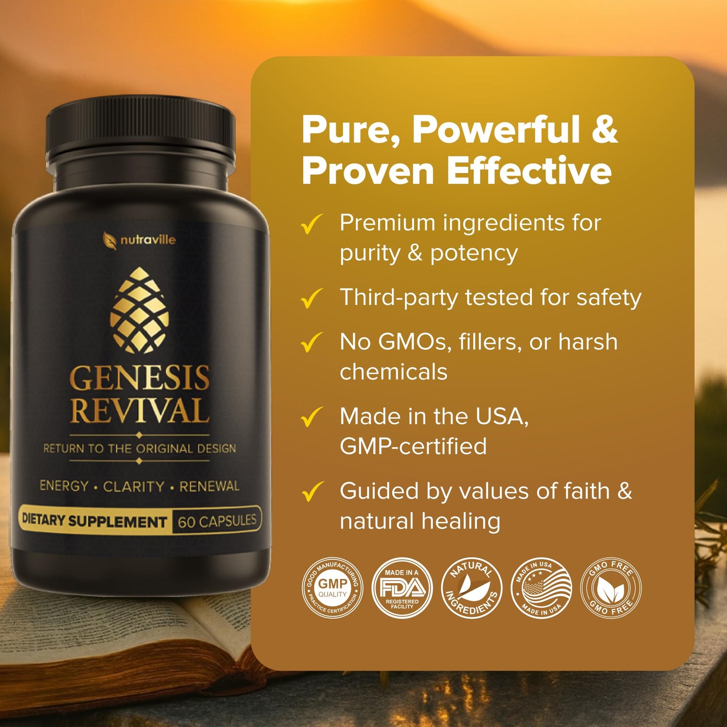 Genesis Revival - Shilajit, Lion's Mane & 8 Sacred Botanicals | Nourish the Pineal Gland for Energy, Mental Clarity, Graceful Aging & a Return to Your Eden State, 60 Count