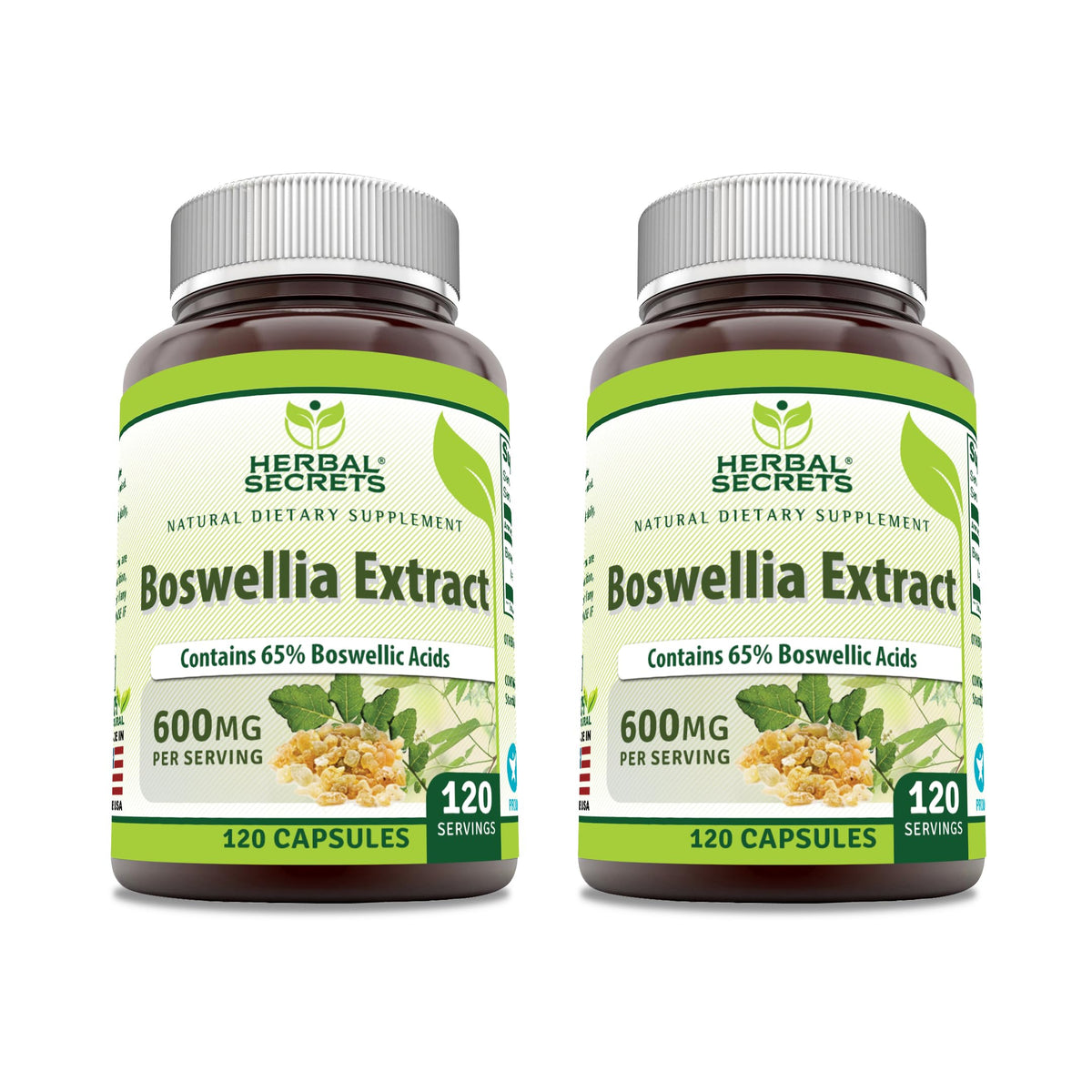 Herbal Secrets Boswellia Serrata Extract (65% Boswellic Acids) 600 mg 120 Capsules Supplement - Non-GMO - Gluten Free