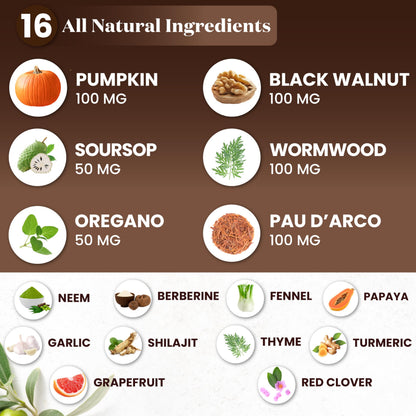 Wormwood Black Walnut Cleanse for Humans Drops Liquid Soursop Garlic Pumpkin Seed PAU D'Arco Oil of Oregano Turmeric Berberine Neem Extract Hull Bark Tincture - 4 oz