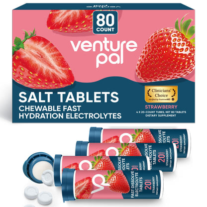 Venture Pal Chewable Electrolyte Tablets, 80 Count, Fast-Dissolve, Variety | Sugar Free Stick Salt Tablets, Gluten Free, Variety Pack for Rapid Hydration, Hiking, Outdoor Running, Keto & Vegan Friendly