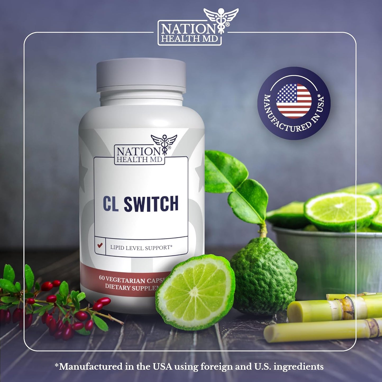 CL Switch | Citrus Bergamot Supplement for High Cholesterol Support | Lipid Level Support, 500 mg Citrus Bergamot Extract, 250 mg Berberine, Red Yeast Rice, 30 Days Supply, 60 Capsule