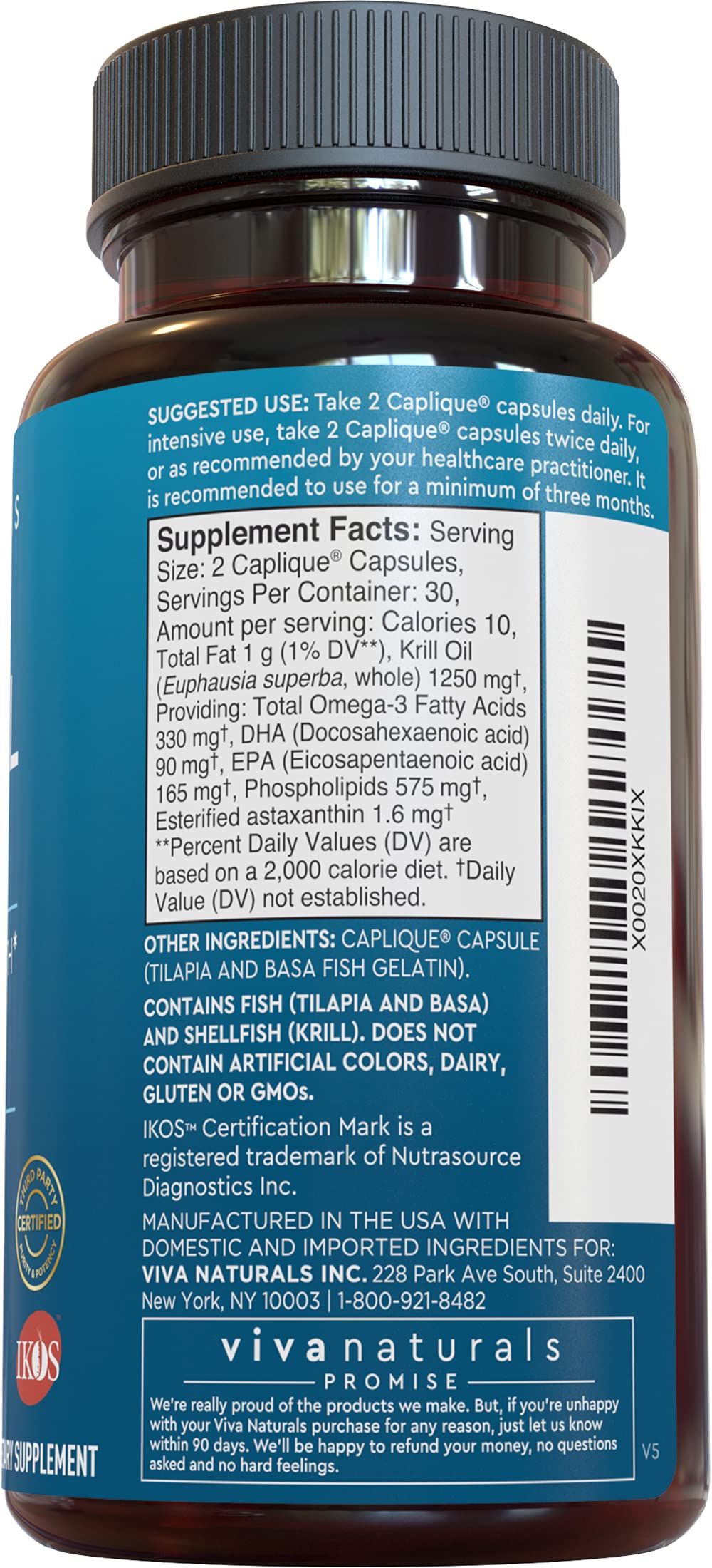 Viva Naturals Antarctic Krill Oil Omega 3 Supplements 1250 mg - DHA EPA Omega-3 & Astaxanthin Concentration for Joint Health, No Fish Burp - 60 Krill Oil Capsules
