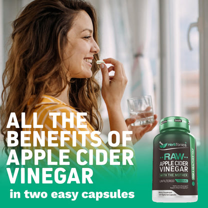 Herbtonics Raw Apple Cider Vinegar Capsules, 1500mg Detox Support (Packaging May Vary), 90 Caps