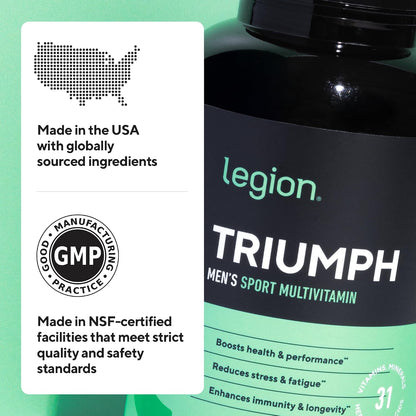 LEGION Triumph Men's Sport Vitamin - Complete Multivitamin for Men - Daily Vitamins for Men to Boost Health and Performance - Men's Multivitamin with 21 Vitamins & Minerals - 30 Servings