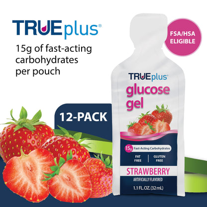 TRUEplus Glucose Gel Pouch, 15g Carbohydrates, Fruit Punch Flavor, 6 Pack | 15g Fast-Acting Carbohydrates Per Serving, Fat Free, Gluten Free, Boosts Energy, Great Tasting and Easy to Use