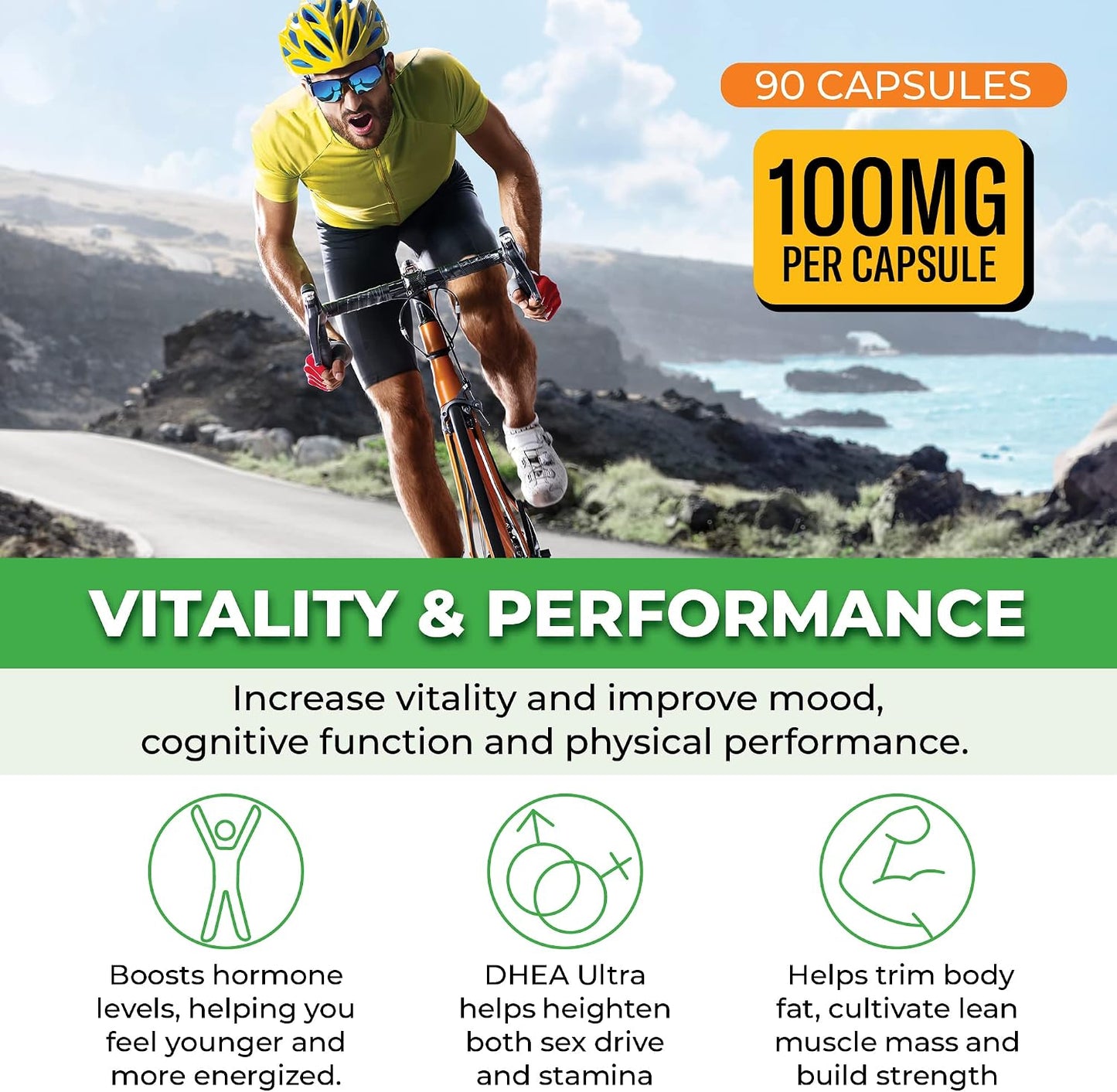 DHEA 100mg | DHEA Supplement for Women | DHEA Supplement for Men | Pure High Strength Micronized Dehydroepiandrosterone | Supports Energy, Hormone Balance, Anti-Aging, Mood | 90 Caps (3-Month Supply)