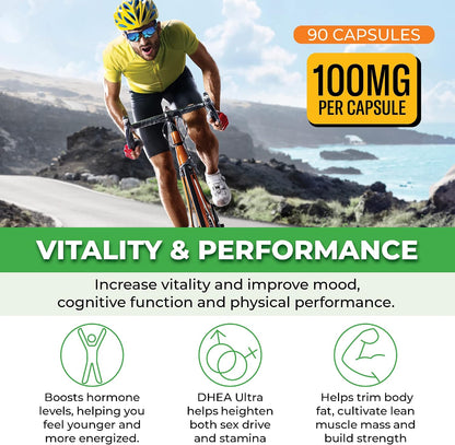 DHEA 100mg | DHEA Supplement for Women | DHEA Supplement for Men | Pure High Strength Micronized Dehydroepiandrosterone | Supports Energy, Hormone Balance, Anti-Aging, Mood | 90 Caps (3-Month Supply)