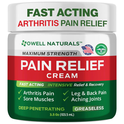 Owell Naturals Deep Penetrating Pain Relief Cream, Maximum Strength Formula for Joints & Muscles, Lower Back, Knees, Hands, Legs, Ankle – Fast Acting Comfort, 7 oz