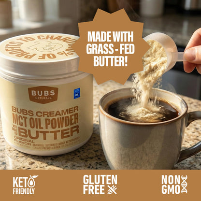 BUBS Naturals Halo MCT Oil Powder, 10g Travel Packets Functional Keto Coffee Creamer with MCT Oil & Grass-Fed Butter Unflavored Powder, Includes 14 Packets