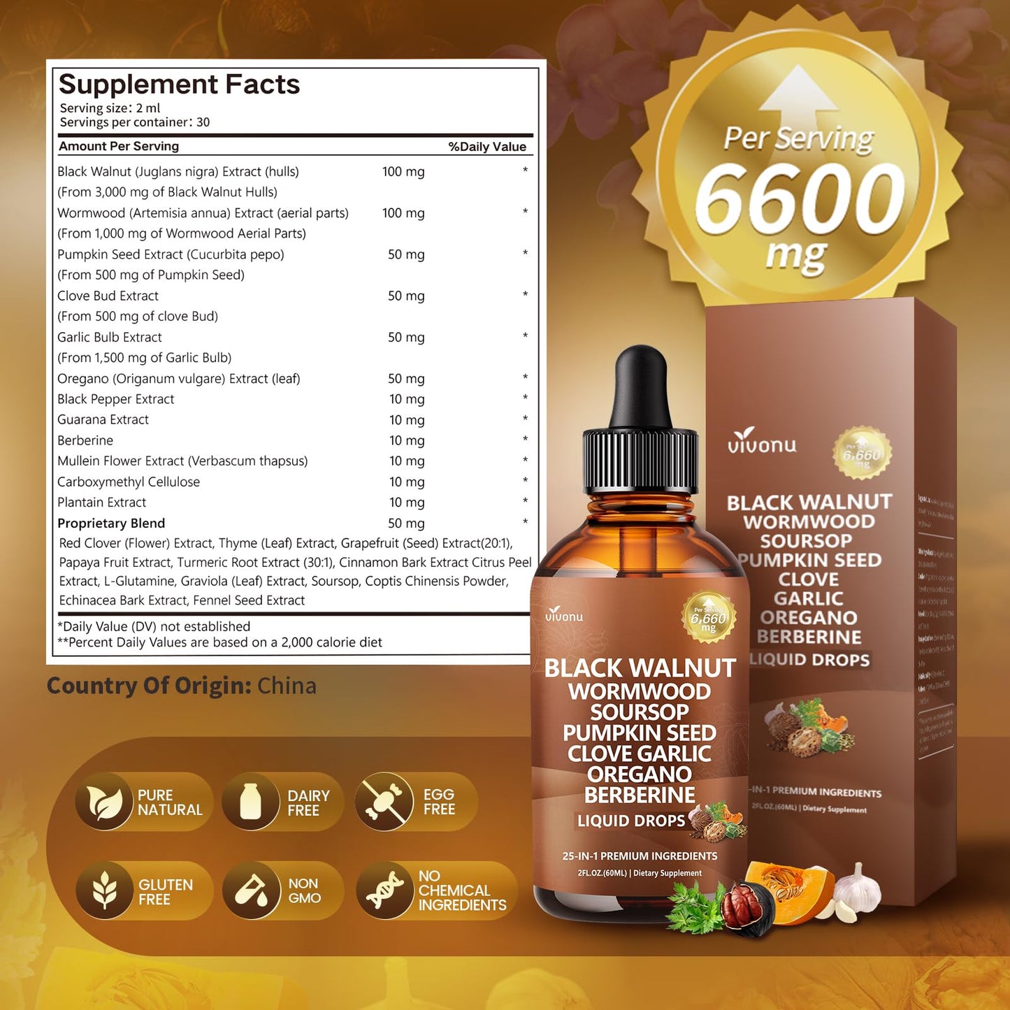 25-in-1 Liposomal Black Walnut Wormwood Clove Tincture, Cleanse for Humans Drops Liquid, Lymphatic Support with Garlic, Mullein, Soursop, Pumpkin Seed, Berberine, Turmeric, Echinacea, Cinnamon