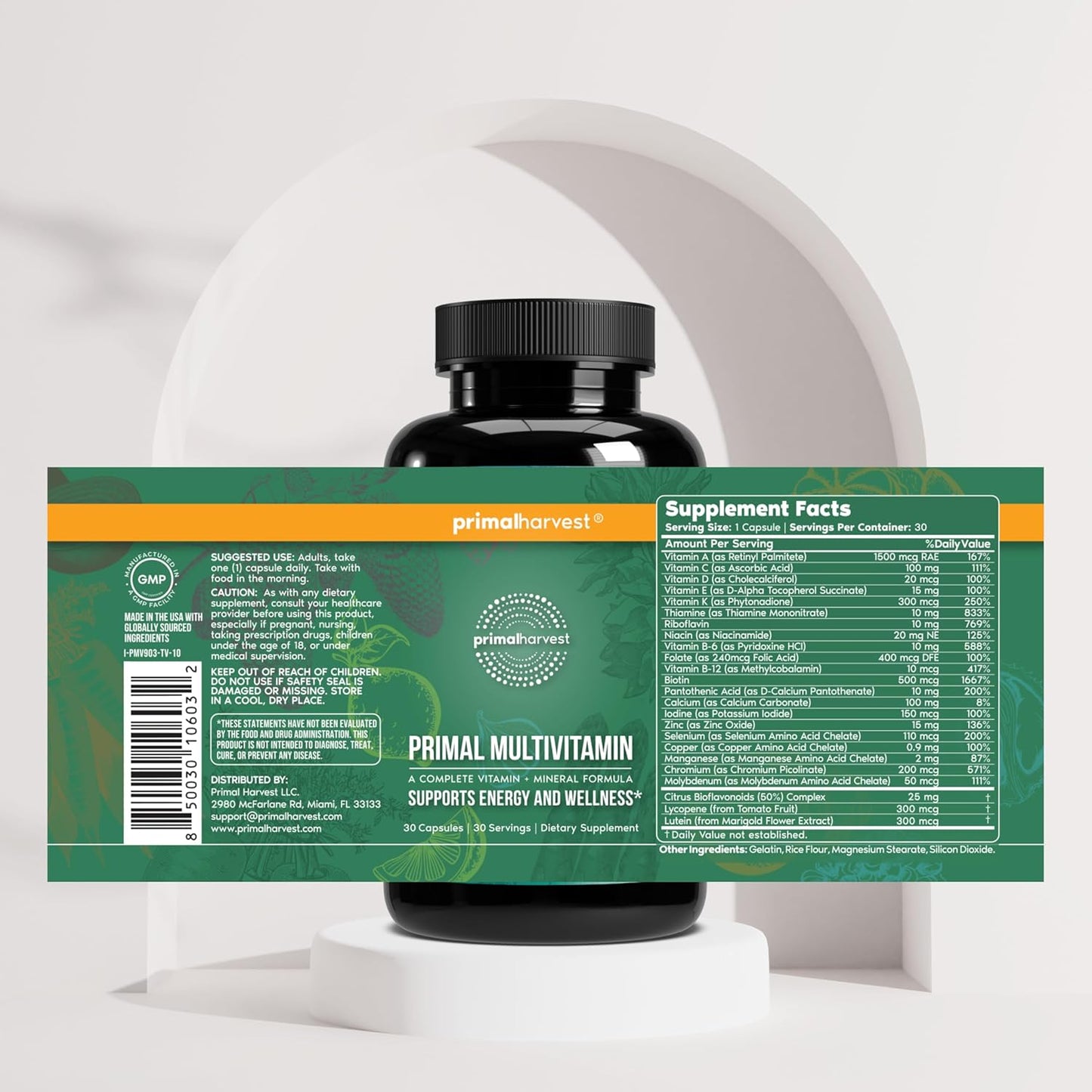 Primal Harvest Multivitamin & Collagen Supplements for Women and Men Multi Vitamin Capsules and Collagen Peptides Pills Bundle