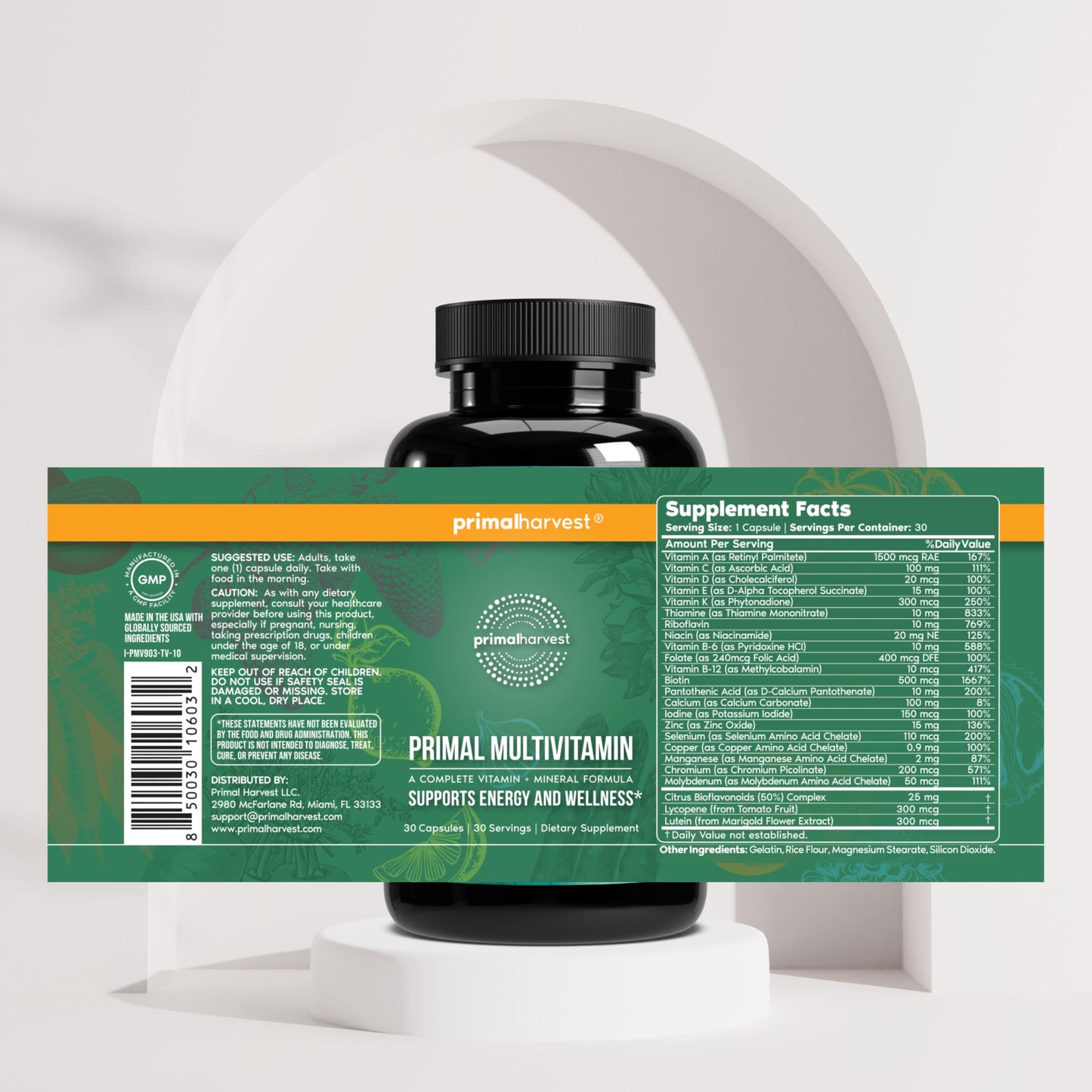 Primal Harvest Multivitamin - Daily Supplement, Gluten & Soy Free