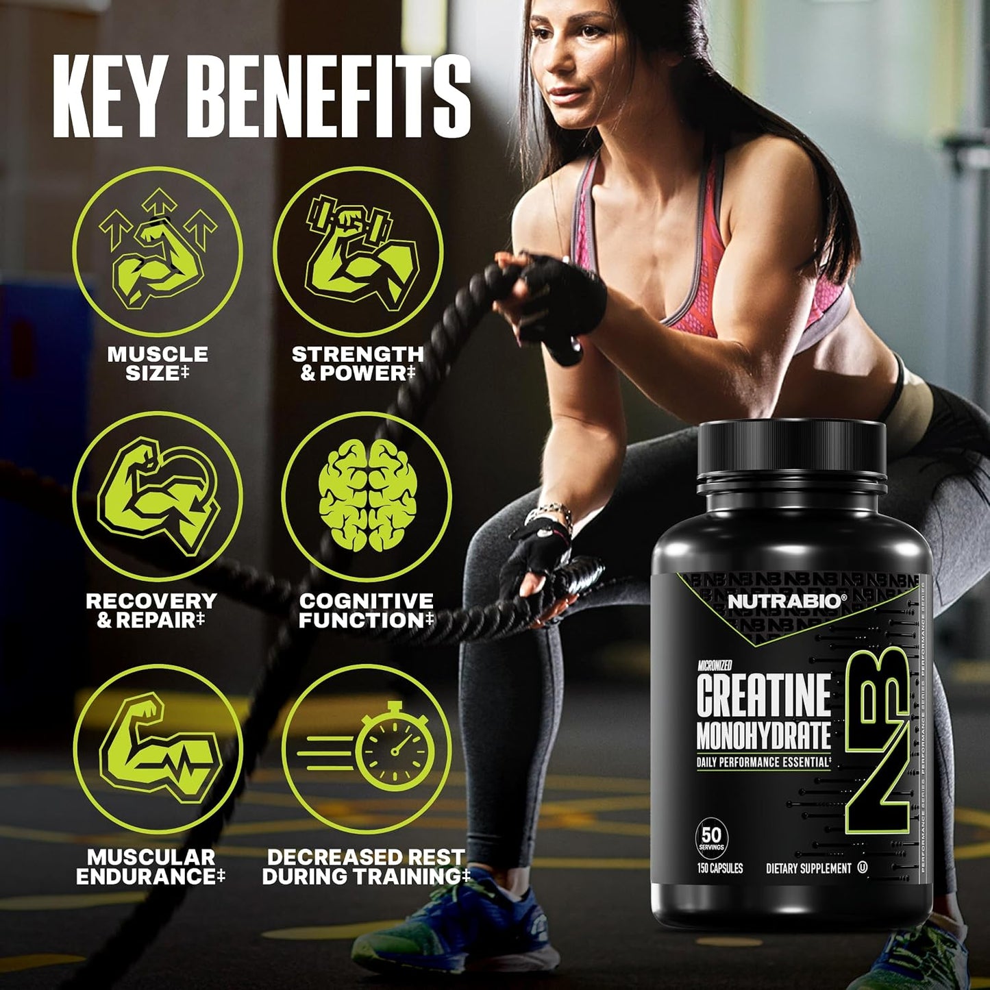 NutraBio Pure Micronized Creatine Monohydrate Capsules, Creatine Pills, Supports Bulk Muscle Energy, Recovery, and Strength - Keto Friendly, Kosher, Creatine Nutritional Supplement for Men and Women