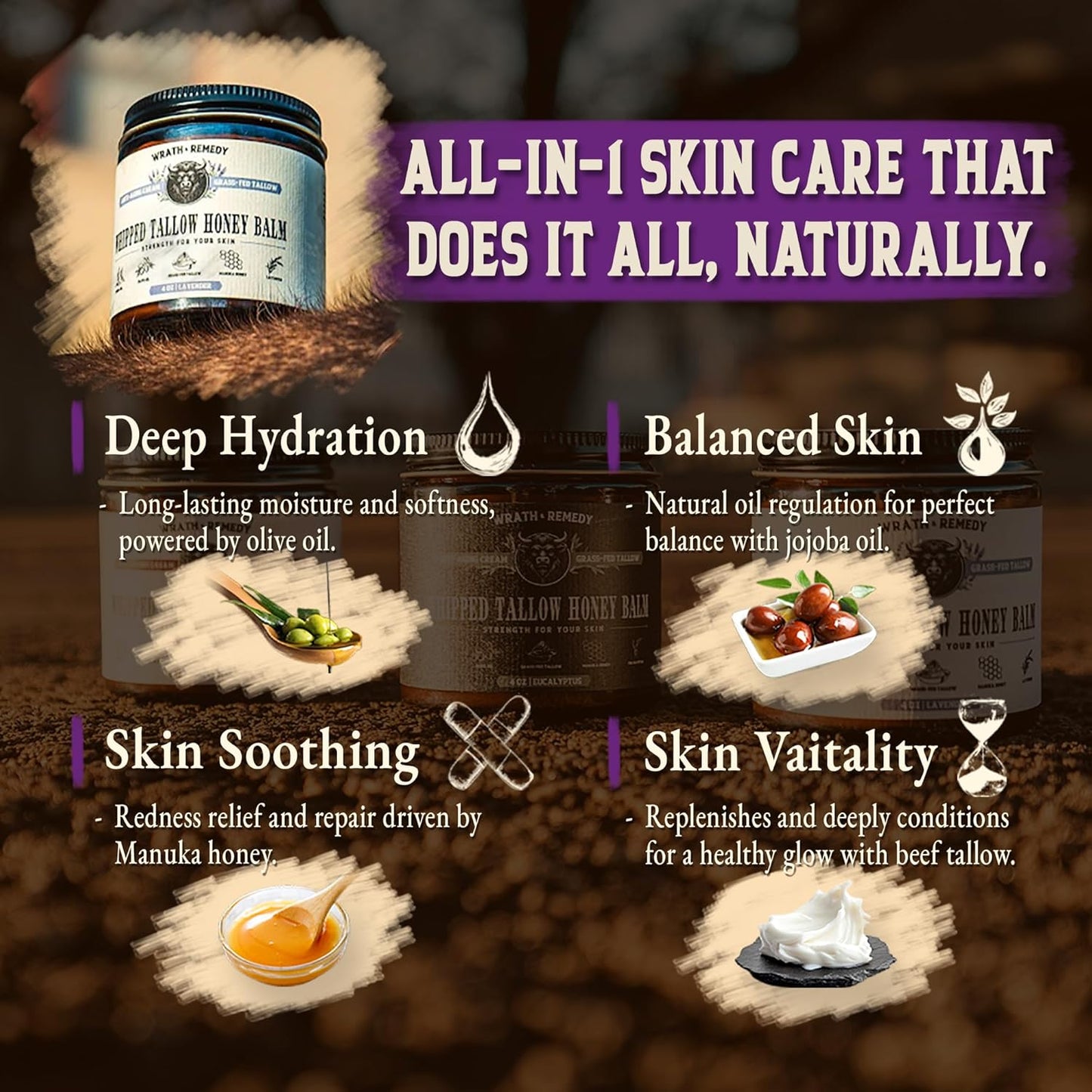 Beef Tallow for Cooking (14 oz) & Organic Beef Tallow for Skin - 4 OZ (Lavender)