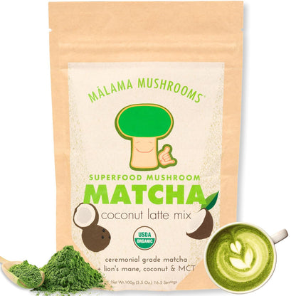 Malama Matcha Powder Duo Bundle – Ceremonial Grade Matcha Original & Coconut Latte Powders with Organic Lion’s Mane – Premium Japanese Green Tea | Organic, Gluten-Free & Vegan for Energy & Focus