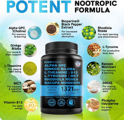MEDCHOICE 11-in-1 Nootropic Brain Supplement, Non-Caffeinated, 60ct