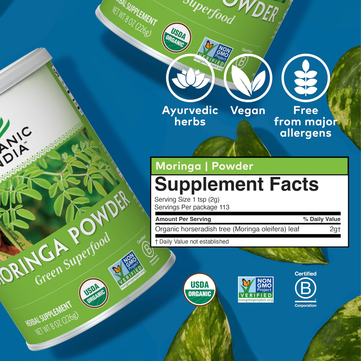 ORGANIC INDIA Moringa Herbal Supplement Powder - Green Superfood, Nutrient Dense