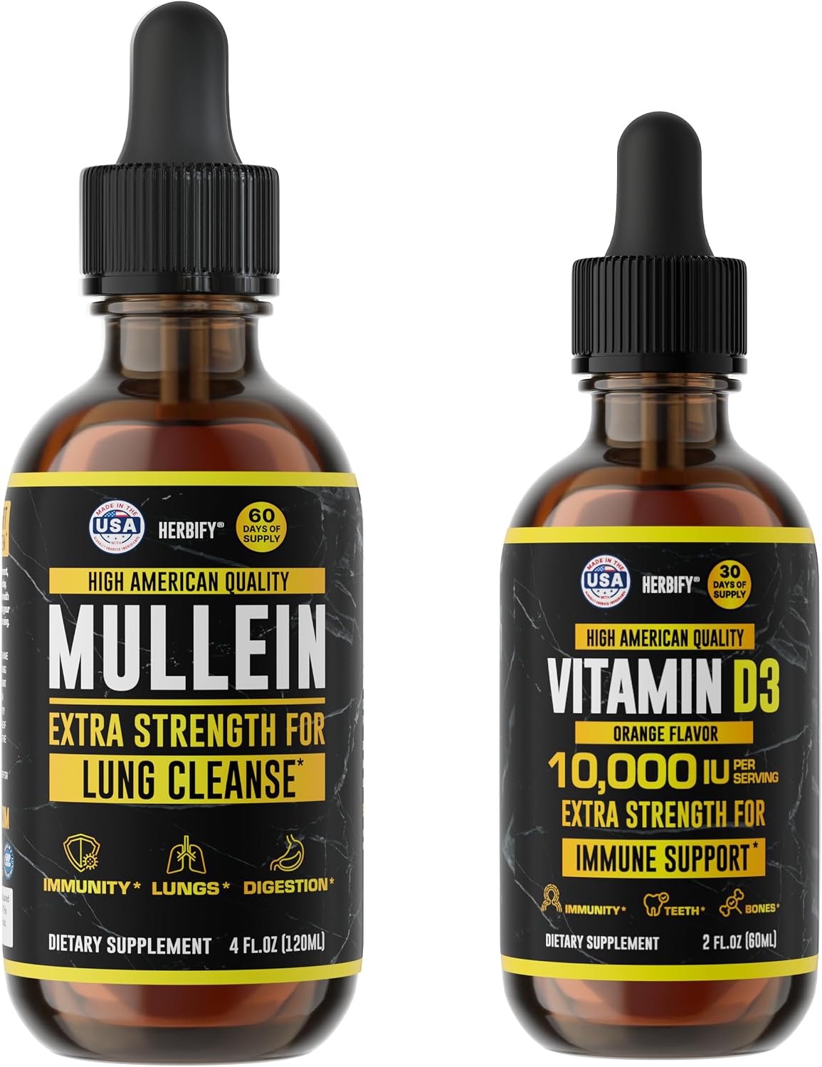 HERBIFY Bundle - Mullein Leaf Extract & Vitamin D3 - Respiratory Support & Immune Boost