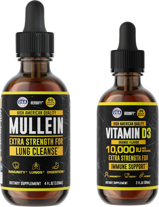 HERBIFY Bundle - Mullein Leaf Extract & Vitamin D3 - Respiratory Support & Immune Boost