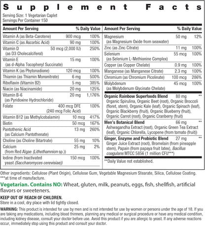 Rainbow Light Mens Multivitamin One + | 150 Caplets | Supports Cellular Energy & Immune Health | with Vitamins C, D, and Zinc | Real Food Nutrients, Digestive Enzymes & Probiotics