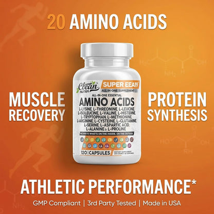 Clean Nutraceuticals Amino Acids Supplement L-Lysine, L-Threonine, L-Leucine, Isoleucine, Valine, L-Histidine, L-Tryptophan, L-Methionine, L-Arginine, L-Cysteine, L-Glutamine, L-Serine, Aspartic Acid
