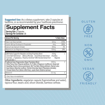 EcoNugenics ecoSleep: Sleep Aid with GABA Support Blend, Magnesium, L-Theanine, Niacin – Helps Promote Deep Sleep, Healthy Circadian Rhythms, Relaxation, Calm – Supplement for Adults, 60 Capsules