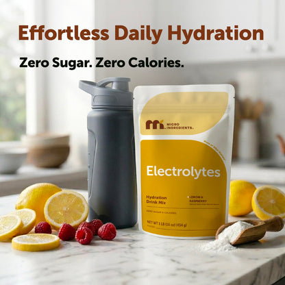 Micro Ingredients Electrolytes Powder, 2lbs (139 Servings) | Sugar Free | Lemon Raspberry Flavor | High Potassium (1,000mg) + Coconut Water & Real Lemon Juice | Keto Friendly, Non-GMO