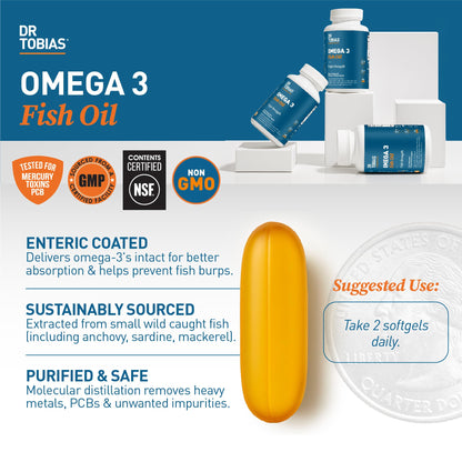 Dr. Tobias Omega 3 Fish Oil 2000mg Triple Strength | 180 Softgels | Heart, Brain & Joint Support | 2,000 mg Fish Oil | 800 mg EPA + 600 mg DHA | Delayed Release Omega 3 Supplement | 90 Servings