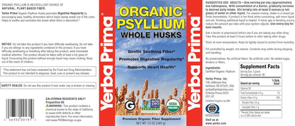 Yerba Prima Organic Psyllium Whole Husks 12 oz - Natural Dietary Fiber Supplement, Non GMO, Gluten Free, Keto and Vegan Friendly for Regularity Support, Unflavored