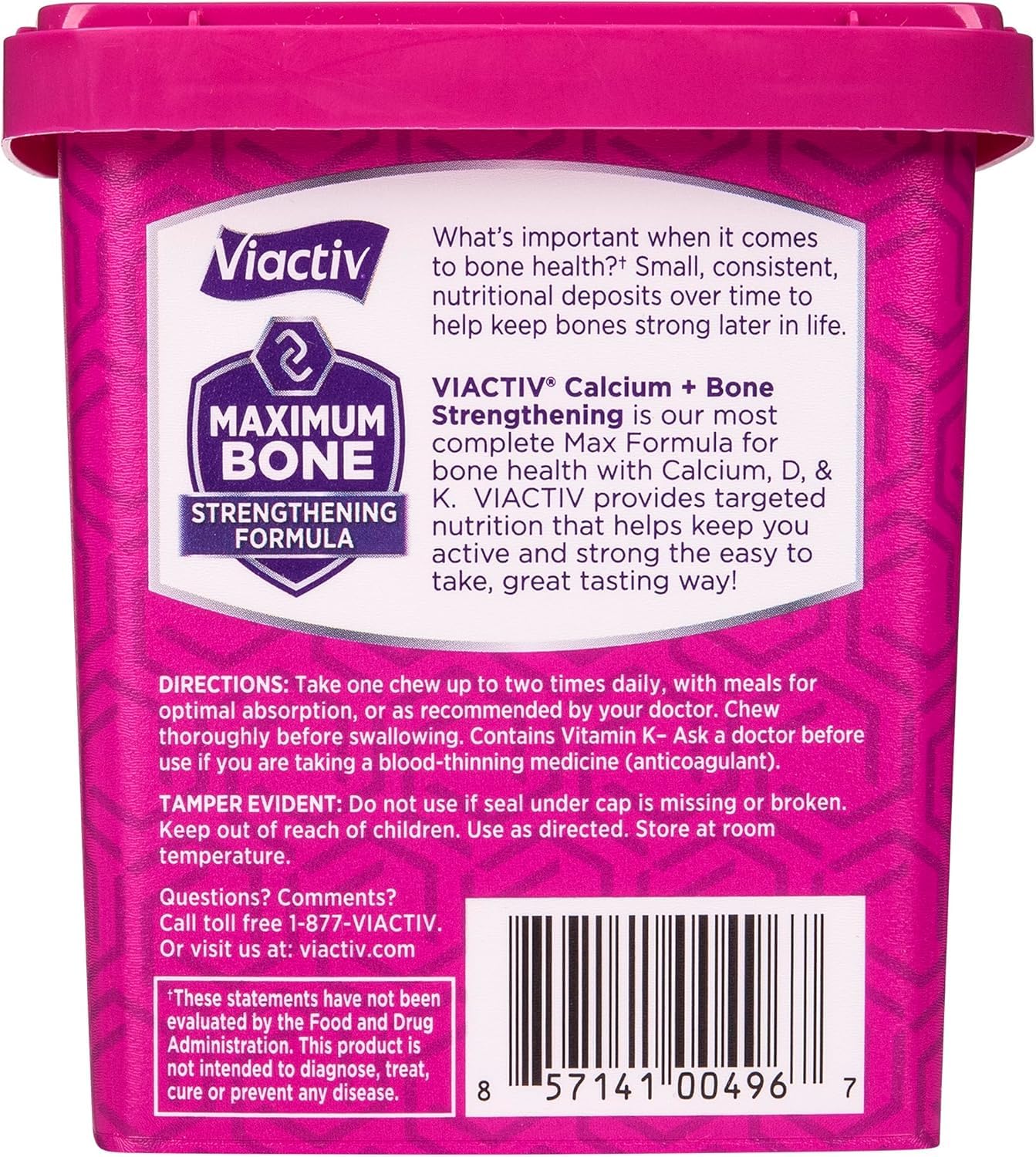 Viactiv Calcium + Vitamin D Supplement Soft Chews for Women & Men - Chewable Calcium for Bone Health Support, 650 mg per Serving, Vitamin D & K for High Absorption - 60 Count, Caramel