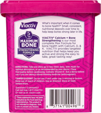 Viactiv Calcium + Vitamin D Supplement Soft Chews for Women & Men - Chewable Calcium for Bone Health Support, 650 mg per Serving, Vitamin D & K for High Absorption - 60 Count, Caramel