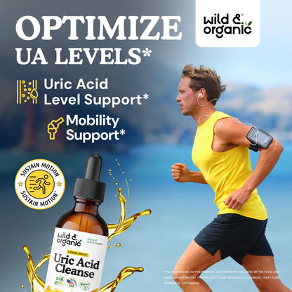 Wild & Organic Uric Acid Cleanse Liquid Drops - Tart Cherry, Turmeric, Celery, Chanca Piedra, Dandelion Root Extract Complex - Uric Acid Supplement - Vegan, Sugar & Alcohol-Free Tincture - 4 fl oz