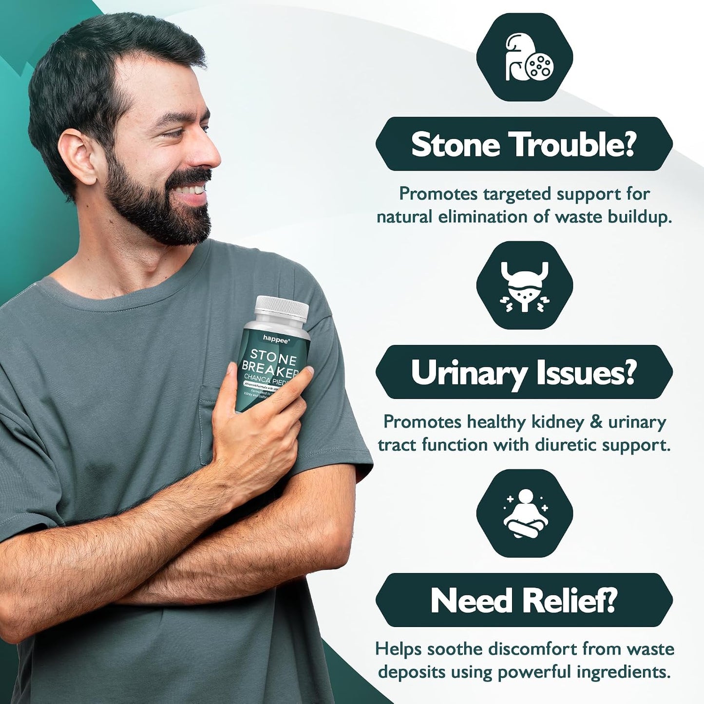 Happee Chanca Piedra Stone Breaker Kidney & Gallbladder Cleanse – Kidney Stone Dissolver & Passage Support - High Potency Phyllanthus Niruri with Magnesium, Potassium & Herbal Blend - 60 Capsules