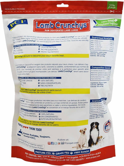 PCI Pet Center Inc Lamb Crunchys raw dehydrated Lamb Dog Treats, 16 oz Pack | Made in USA dog treats from single-ingredient lamb lung, for dogs of all ages - can be used for training or daily treats