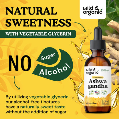 Wild & Organic Ashwagandha Drops - Mood Support & Positive Energy - 500 mg Ashwagandha for Women & Men - Add to Tea Liquid Extract for Relaxation - Non-GMO, Sugar & Alcohol-Free Tincture - 4 fl oz