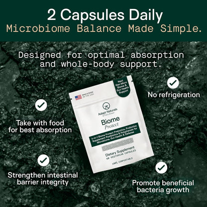 Adapt Naturals 4-in-1 Biome Protect Prebiotics, Probiotics, Postbiotics | & Polyphenols Supplement for Microbiome - Supports Immune & Gut Health, & Mental Clarity for Women & Men - 30 Day Supply