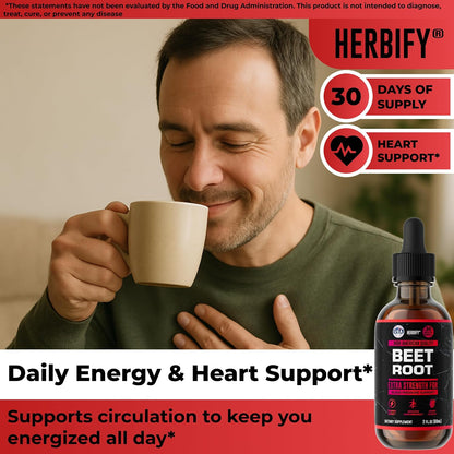 HERBIFY Beet Root Extract - Blood Pressure Supplement & Nitric Oxide Booster - Beetroot Supplement for Heart Health and Energy Booster for Men & Women (30 Days Supply) Made in USA 2 FL Oz