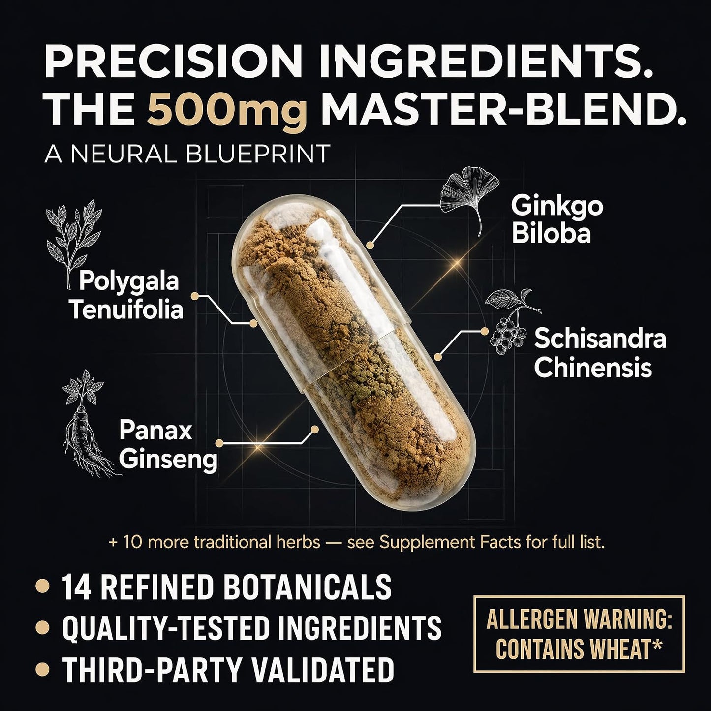 Prefronix Nootropic Brain Supplement, Ginkgo Biloba, Memory & Cognitive | 100-Day Supply; Caffeine-Free Daily Focus; 14 Botanicals for Men, Women and Seniors; GMP-Certified Quality