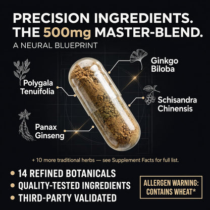 Prefronix Nootropic Brain Supplement, Ginkgo Biloba, Memory & Cognitive | 100-Day Supply; Caffeine-Free Daily Focus; 14 Botanicals for Men, Women and Seniors; GMP-Certified Quality